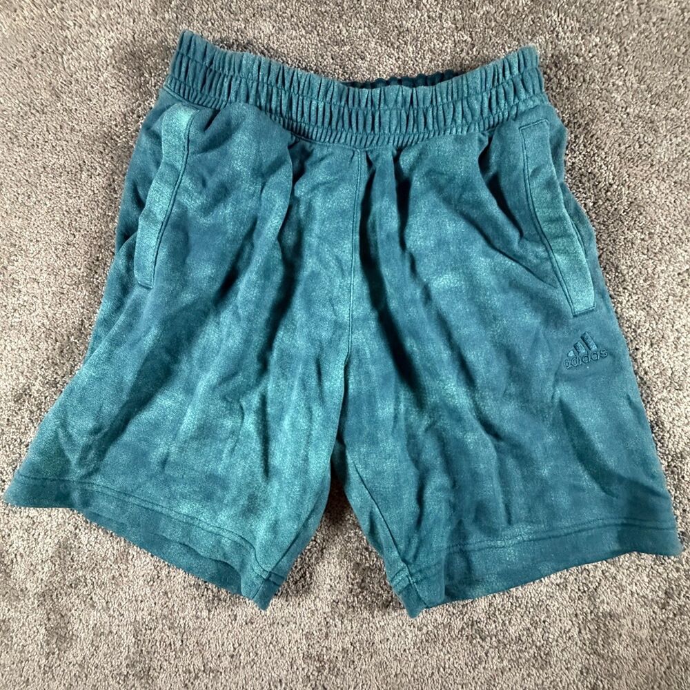 Adidas Drawstring Shorts Men's S (28W, 8" inseam) Teal Acid Wash Pockets